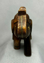  Vtg Carved Wood Elephant Brass Adornments Good Luck Trunk Up Pachyderm Decor - £23.94 GBP