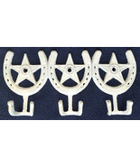 Horseshoe Coat Rack-Star-White-3 Double Hooks-Hat Wall Hanger-Country Ar... - $28.04