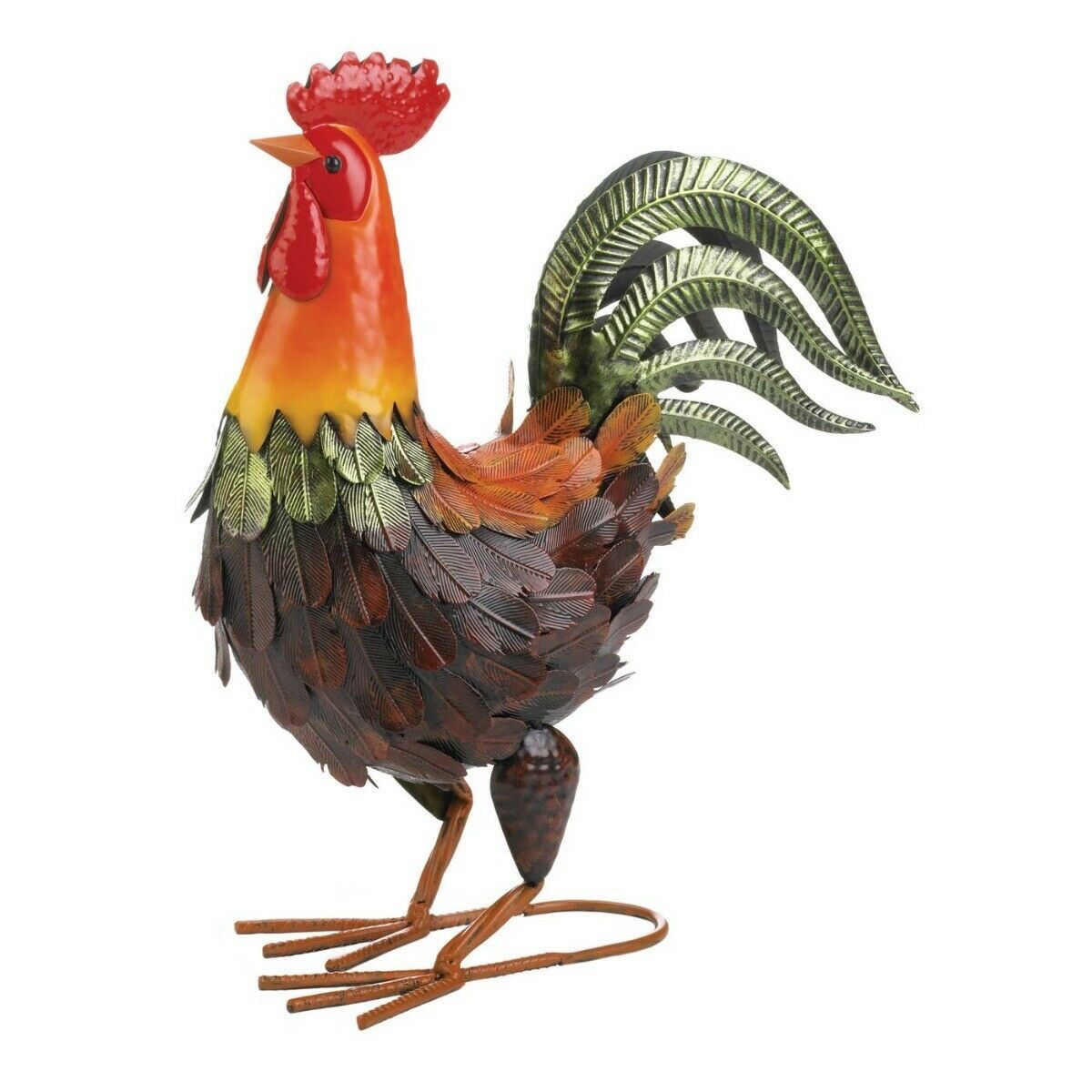 Colorful Farmhouse Rooster Garden Statue 15" High - $47.95