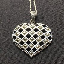 Sterling Silver Heart Necklace Marcasite&#39;s .925 Chain Pendant - £25.19 GBP