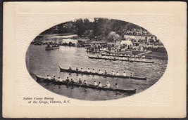 Victoria, B.C. Canada B&amp;W Postcard ca. 1910 - Indian Canoe Racing at Gorge - £12.44 GBP
