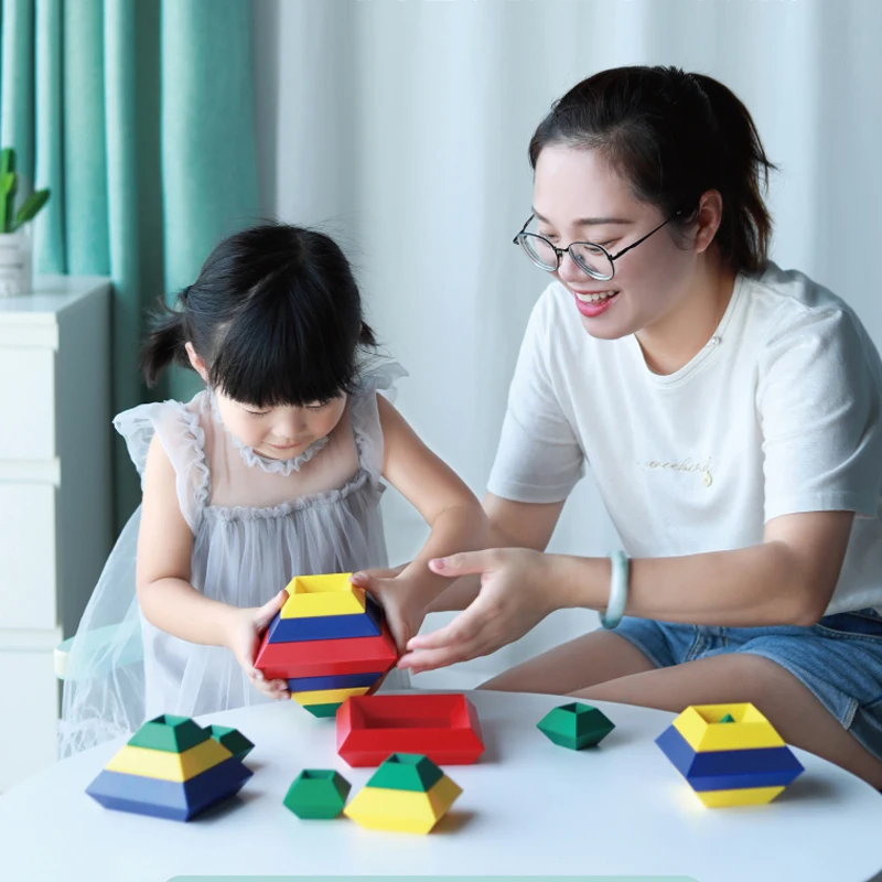 Kids Construction Set Pyramid Building Blocks Set 3D Geometry SB Game Montessori - £26.25 GBP