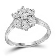Sterling Silver Womens Round Diamond Illusion-set Flower Cluster Ring 1/10 Cttw - £63.93 GBP