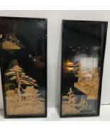 2pc lot Asian Carved Cork Diorama Hand Carved Landscape Birds Scene - €44,73 EUR