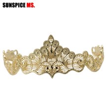 Sunspicems Gold Color Moroccan Wedding Tiaras Hair Jewelry for Women Hollow Meta - £17.93 GBP