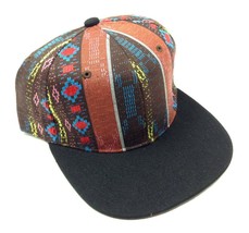 Red &amp; Brown Aztec Tribal Print Black Flat Bill Adjustable Snapback Hat - £9.93 GBP