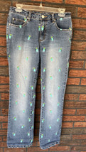 Lilly Pulitzer Stretch Jeans Size 4 Blue Drink Pink Straw Full Embroider... - $26.60
