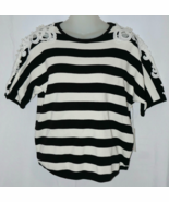 Luna Black &amp; White Striped Embellished Lace Faux Pearl Shoulders Knit To... - $29.69
