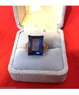 VINTAGE BLUE SAPPHIRE DIAMONDS10 KT GOLD RING EMERALD CUT RING SIZE 8.25 - $1,676.73 CAD