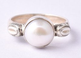 925 Sterling Silver Pearl Wedding Ring Size  4-12 Women Jewelry For Gift - £22.49 GBP