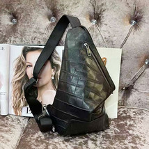 Crocodile Pattern Leather Chest Bag Single-Shoulder Bag Cowhide Messenger Bag Ou - £63.70 GBP