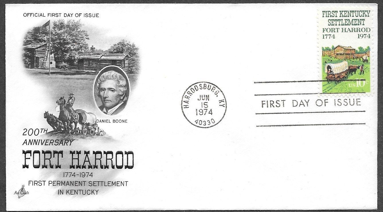 USA 1974 Sc 1542 COVERED WAGON Fort Harrod DANIEL BOONE Log Cabin ArtCraft FDC - $0.99