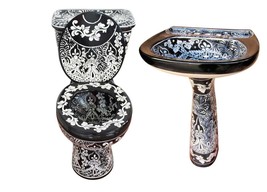 Mexican Talavera Ceramic Toilet Hand Painted - Acapulco Negro - - $22,462.85 MXN
