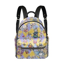 Princess Yellow Rhombus Wonderland PU Leather Leisure Backpack School Da... - £29.08 GBP