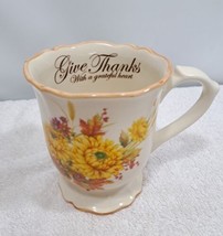 Cracker Barrel Family Blessings Scalloped Stoneware Mug Yellow Flowers - $11.65