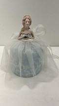 Vtg Porcelain Half Doll Pin Cushion Blue - £70.05 GBP