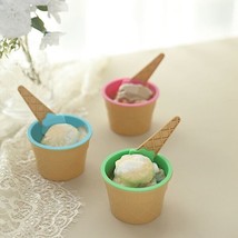 6 Assorted Reusable Plastic Dessert Cups Ice Cream Bowls With Spoons Set Party - £12.59 GBP