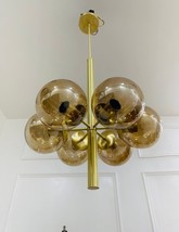 Beautiful Handcrafted 6 Glass Ball Brass Chandelier Modern Mid Century  Light - £292.63 GBP