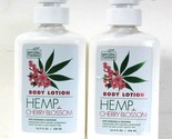2 Bottles Natural Therapy 16.9 Oz Hemp &amp; Cherry Blossom Soothing Body Lo... - £24.12 GBP