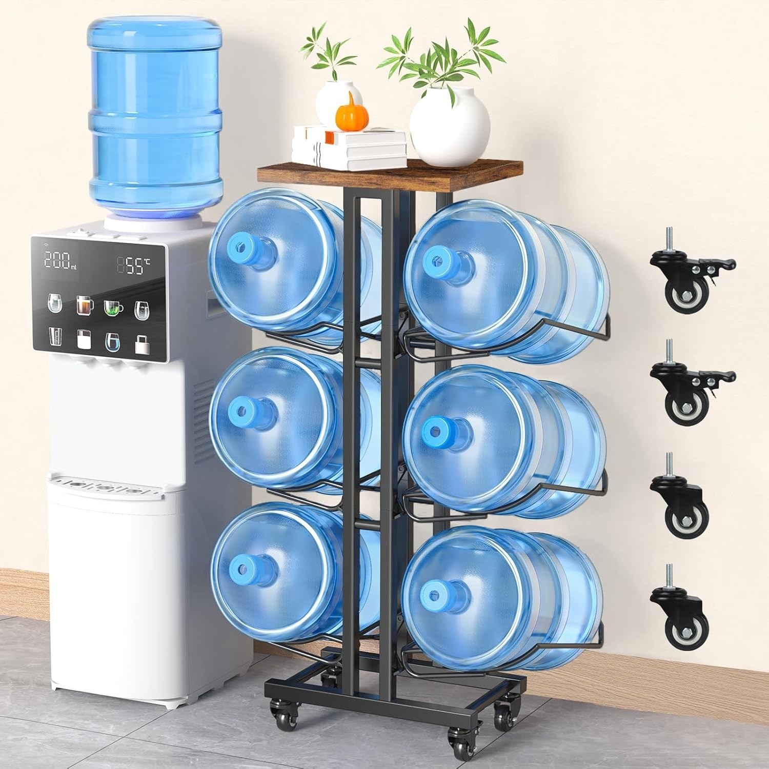 6 Bottle 5 Gallon Capacity Water Jug Holder 3 Tier Heavy Duty Movable, i... - $59.39