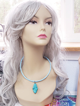 blue glass beaded necklace twisty pendant wire necklace handmade bead jewelry - £6.31 GBP