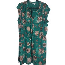 DR2 Mini Dress 1x Womens Plus Size Green Floral Cap Sleeve V Neck Pullover - £13.86 GBP