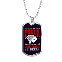 Poker and Beer Gambler Necklace Stainless Steel or 18k Gold Dog Tag 24&quot; Chain - £38.52 GBP+