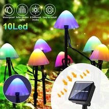 10 Led Solar Mushroom String Fairy Lights Outdoor Garden Landscape Decor Light - £23.17 GBP