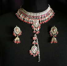 Pink Indian Choker Necklace Earring Set Jewellery Wedding Bollywood Party Wear - £32.51 GBP