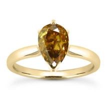 Diamond Solitaire Ring Pear Shape Brown Color Treated 14K Yellow Gold VS2 1.08CT - £1,178.26 GBP