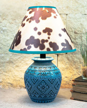 Indian Tribal Southwest Navajo Vector Turquoise Petite Vase Table Lamp W/ Shade - £79.00 GBP