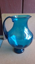 Rare 1958/9 Blenko Glass Wayne Husted 5828L Turquoise Pitcher Sandblasted Mark - £239.76 GBP