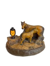 Wooden Resin 2 Brown Horse Statues Lighted Lantern  7x4 inches Preowned - £19.02 GBP