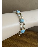 Faux Pearl Turquoise Cabochon 6&quot; Bracelet Vintage Gold-Tone Link - $34.19 CAD