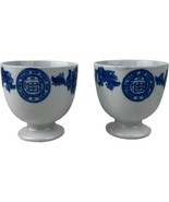 Vintage Yale University Greenwood China Flow Blue Dinnerware Pair Footed... - £69.85 GBP