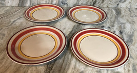 Royal Norfolk 10 1/2&quot; Dinner Plates Set Of 4 Red/Yellow Circle Print-NEW-SHIP24H - £55.28 GBP