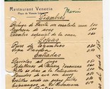 Restaurant Venecia Menu Playa de Vicente Lopez Buenos Aires Argentina 19... - £14.09 GBP