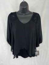 iZ Byer Women Black 3/4 Sleeve Size XS Blouse Top Lace Sher Chiffon - £18.68 GBP