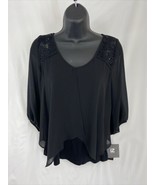 iZ Byer Women Black 3/4 Sleeve Size XS Blouse Top Lace Sher Chiffon - $32.46 CAD