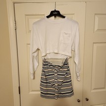 Zara Womens Sheath Dress Blue White Stripe Stretch Pocket Cut Out Buttons - $19.79