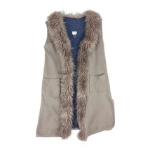 Sioni Studio Women&#39;s S/M Faux Fur Trim Long Sweater Vest Open Coat +Pockets - $24.19