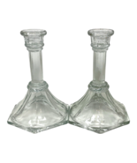 HOMCO Clear Glass Column Hexagon Taper Candle Holder Set Of 2 Home Inter... - $206.51 MXN