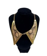 1990 Faux Snake Print Skin Gold Tone Metal Necklace Statement Fashion Je... - $17.41