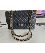 Chanel Classic Quilted Grained Leather Jumbo Flap Bag Black Gold - $5,339.50