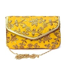 Clutch with Chain Golden Embroidered for Women&#39;s ( Yellow) - $32.19
