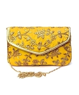 Clutch with Chain Golden Embroidered for Women&#39;s ( Yellow) - £25.79 GBP