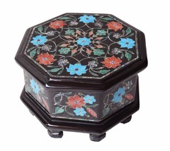 Belgium Black Marble Real Jewelry Box Malachite Marquetry Inlay Floral Art Decor - £379.39 GBP