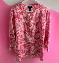 Lauren Ralph Lauren Hawaiian Floral Print Sheer Pink Blouse SIZE XL 3/4 sleeve - £22.23 GBP
