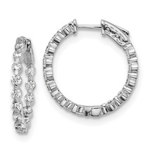 Sterling Shimmer Silver  28 Stone 2.7mm CZ In and Out Round Hinged Hoop Earrings - £79.83 GBP