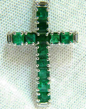 3.00 CT Smaragdschliff Grüne Smaragd-Kreuz-Anhänger-Halskette 14 Karat... - £109.32 GBP